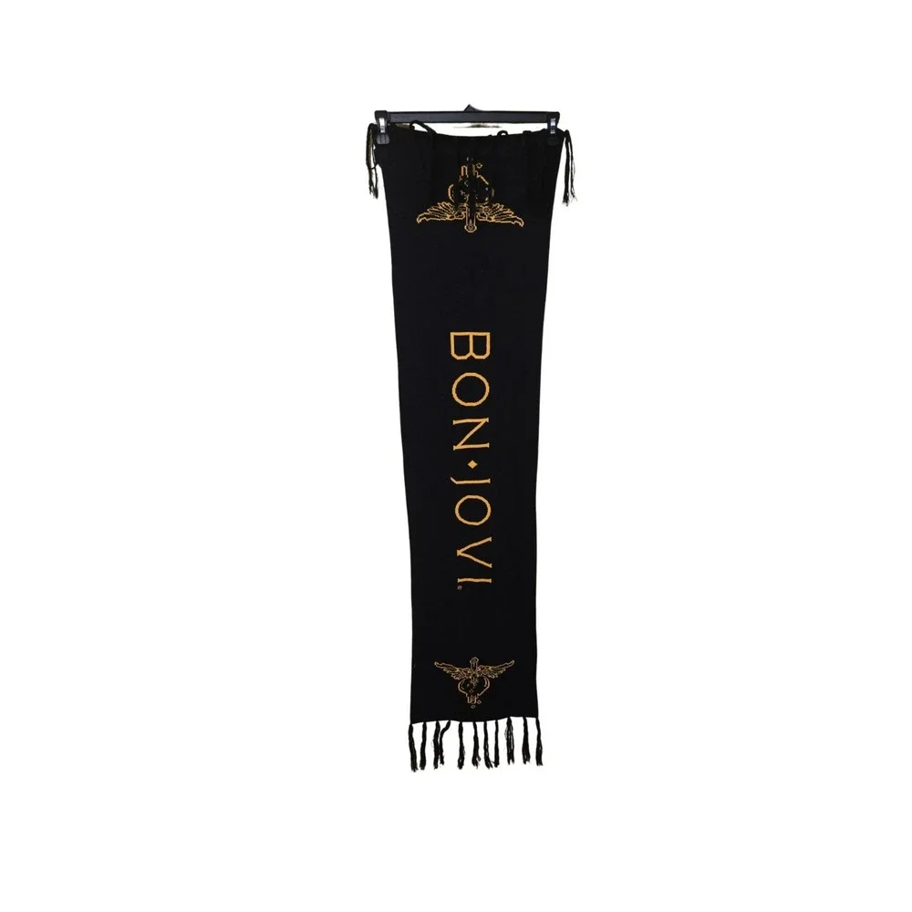 Bon‎ Jovi Gold And Black Reversible Tassel One Size 2011 tour Knit Acrylic Scarf